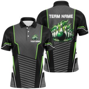Green Flame Bowling Polo, Zip Shirt For…