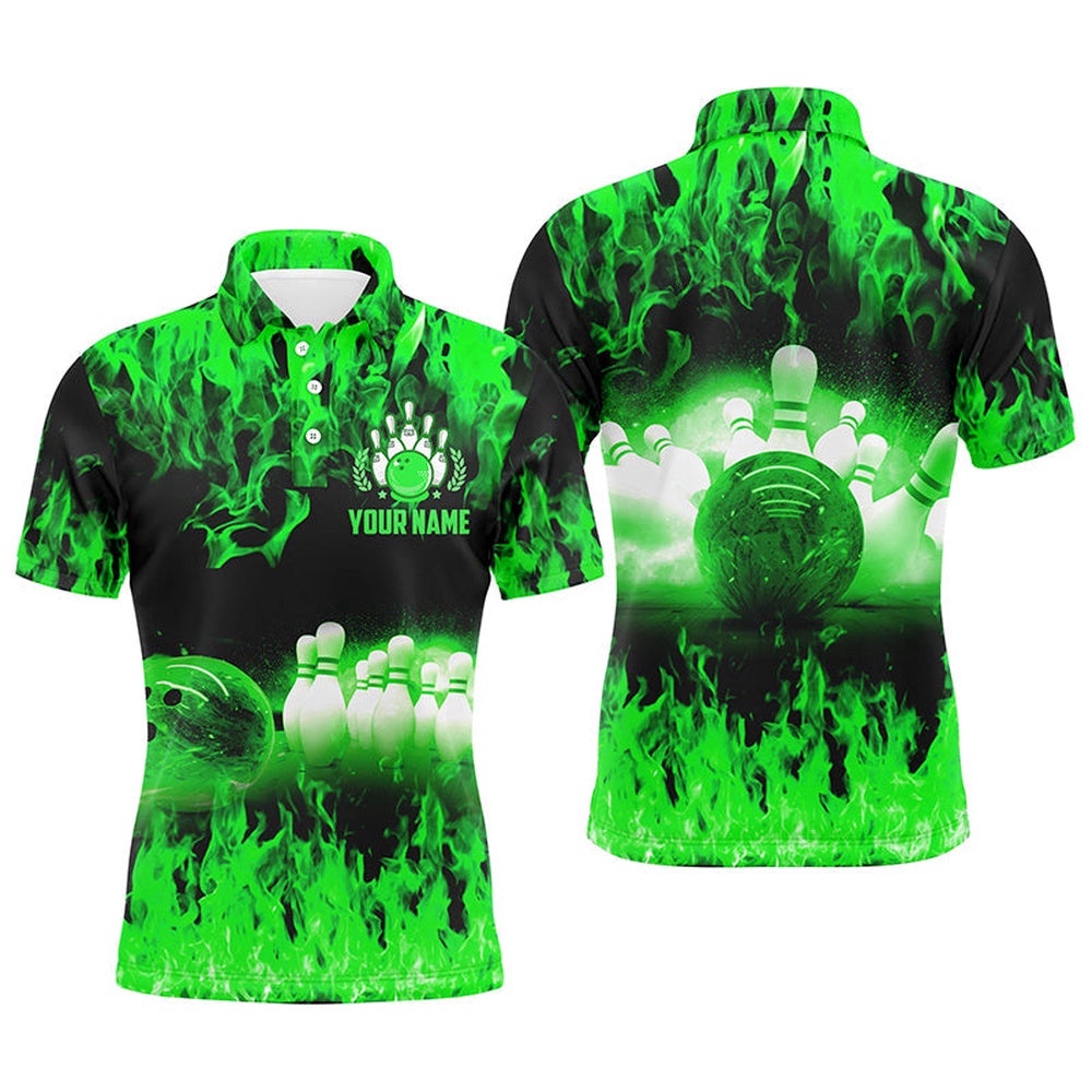 Green Flame Mens Polo Bowling Shirts, Men’s Bowling Polo Shirt, Bowling Team Polo Shirt, Personalized Bowling Team Shirt Green Flame Mens Polo Bowling Shirts, Men’s Bowling Polo Shirt, Bowling Team Polo Shirt, Personalized Bowling Team Shirt
