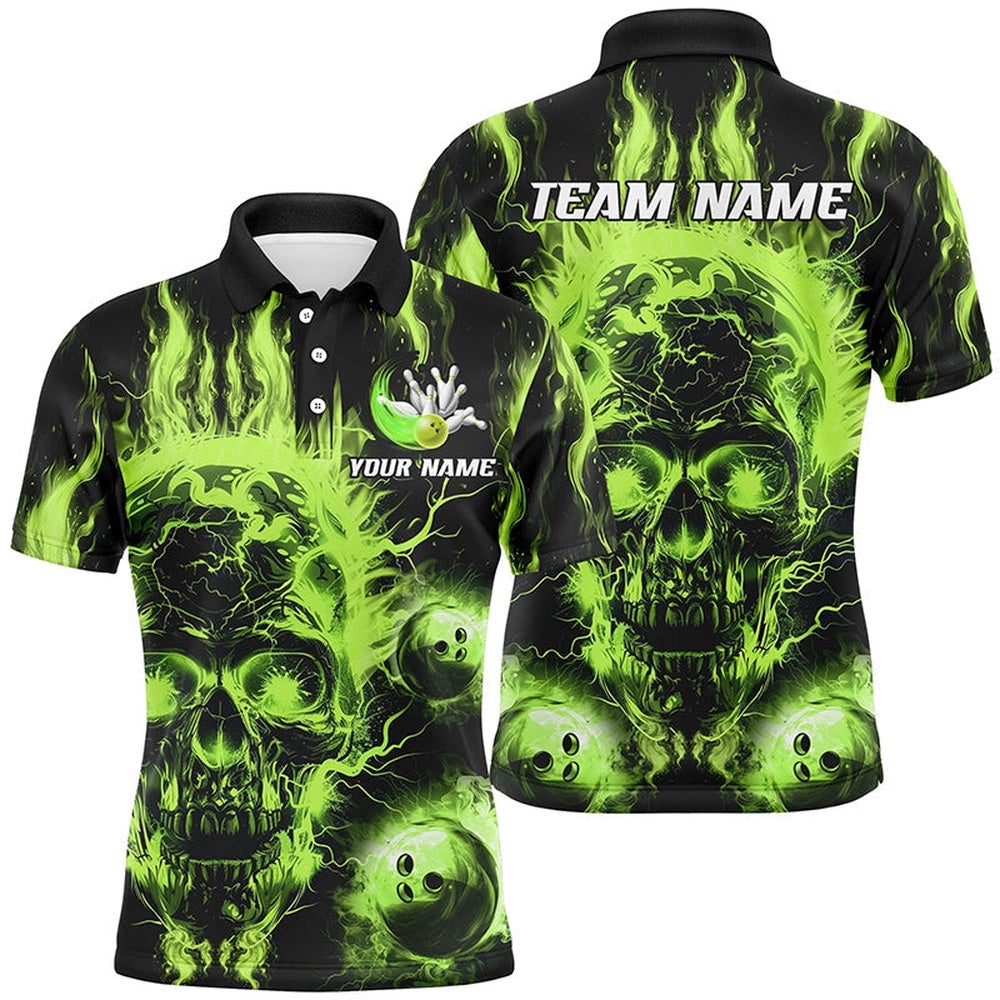 Green Flame Skull Bowling Ball Mens Bowling Shirts Custom Bowling Polo Shirt, Bowl Gifts, Personalized Bowling Team Shirt Green Flame Skull Bowling Ball Mens Bowling Shirts Custom Bowling Polo Shirt, Bowl Gifts, Personalized Bowling Team Shirt