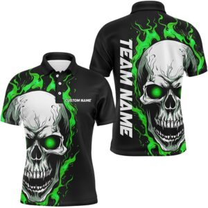 Green Flame Skull Sport Polo Shirt, Custom…