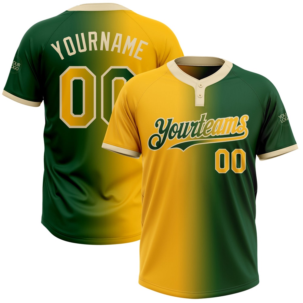 Green Gold Cream Gradient Fashion Two Button Unisex Softball Jersey, Custom Team Softball Jersey Green Gold Cream Gradient Fashion Two Button Unisex Softball Jersey, Custom Team Softball Jersey