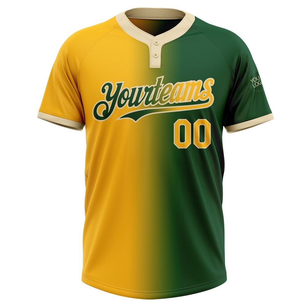 Green Gold Cream Gradient Fashion Two Button Unisex Softball Jersey, Custom Team Softball Jersey Green Gold Cream Gradient Fashion Two Button Unisex Softball Jersey, Custom Team Softball Jersey