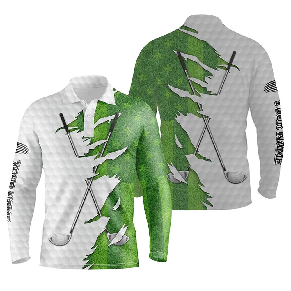 Green Golf Grass Men Golf Polo Shirts Custom Golf Clubs Performance Shirts Golf Outfit Men, Golf Polo Shirt, Golf Shirts