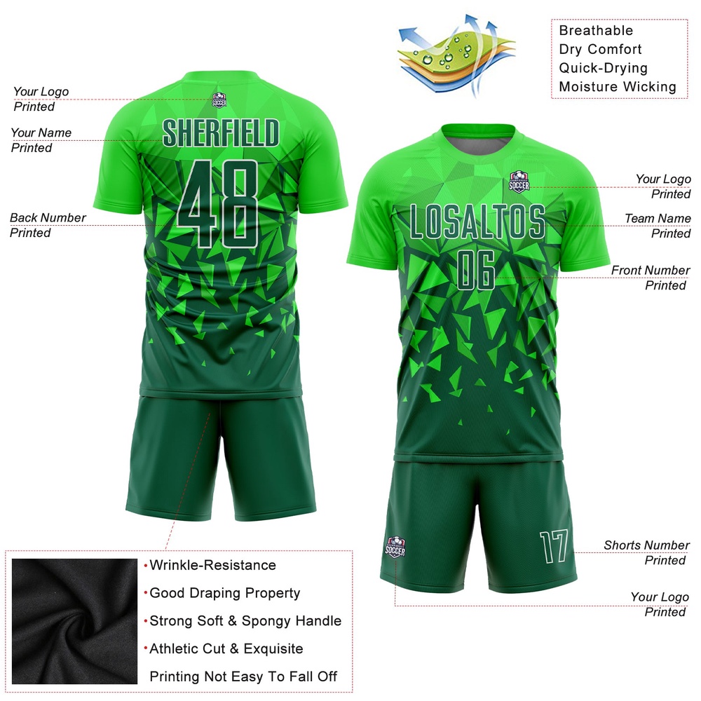 Green Grass Green White Sublimation Soccer Uniform Jersey, Custom Team Soccer Jersey Shirt