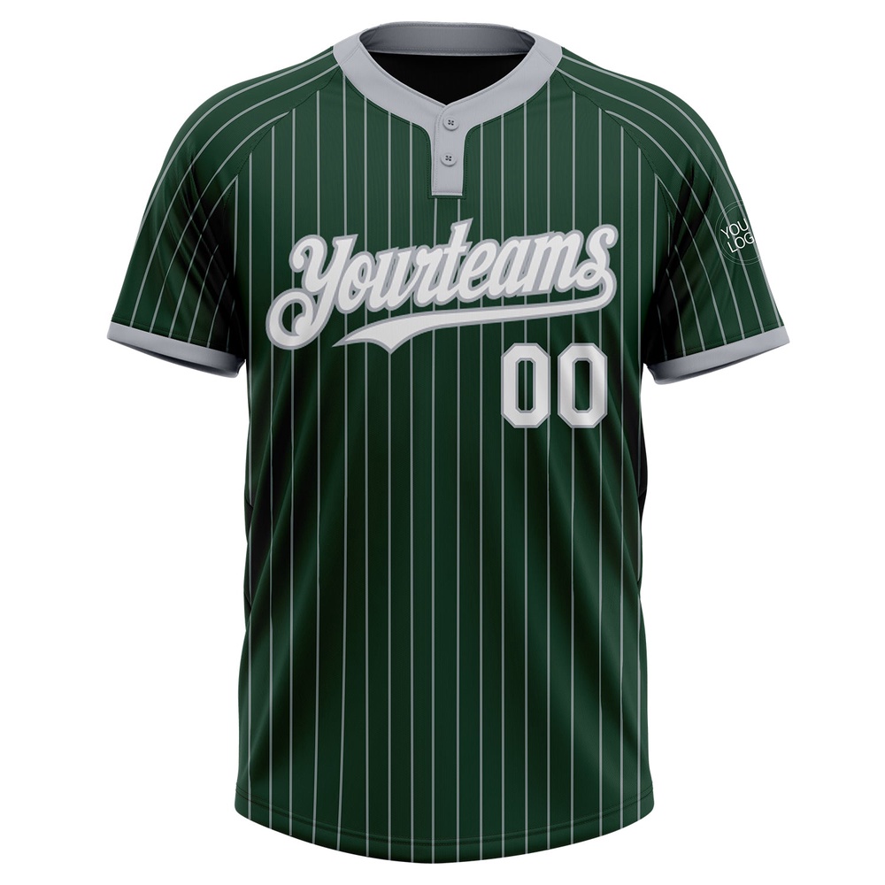 Green Gray Pinstripe White Two Button Unisex Softball Jersey, Custom Team Softball Jersey Green Gray Pinstripe White Two Button Unisex Softball Jersey, Custom Team Softball Jersey