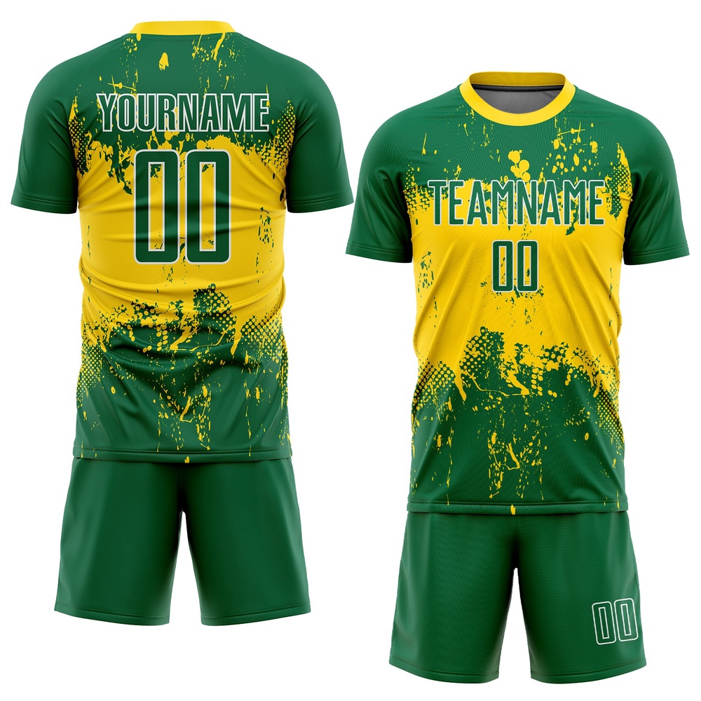 Green Green Gold Sublimation Soccer Uniform Jersey, Custom Team Soccer Jersey Shirt