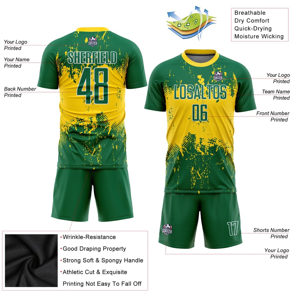 Green Green Gold Sublimation Soccer Uniform Jersey, Custom Team Soccer Jersey Shirt