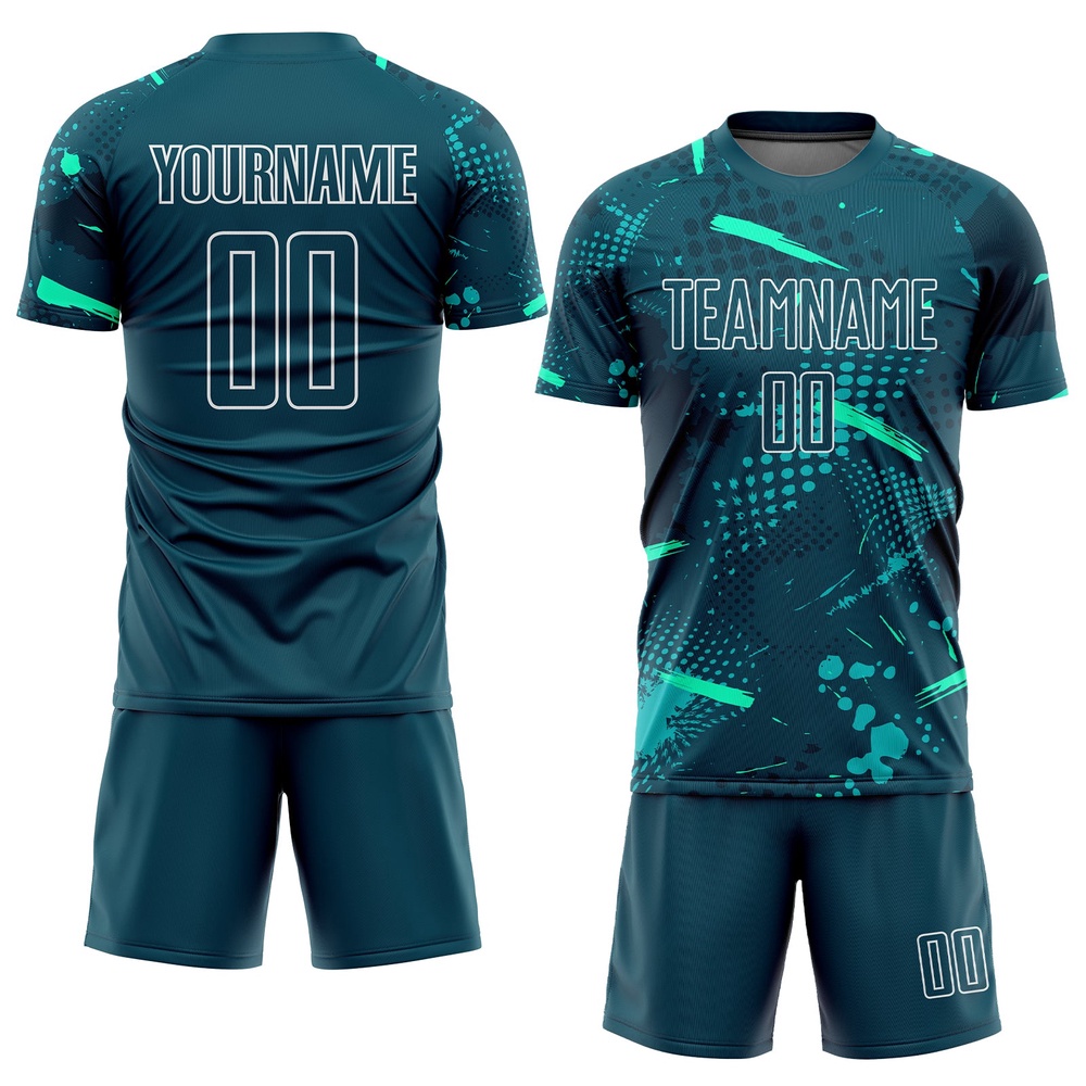 Green Green Teal Sublimation Soccer Uniform Jersey, Custom Team Soccer Jersey Shirt
