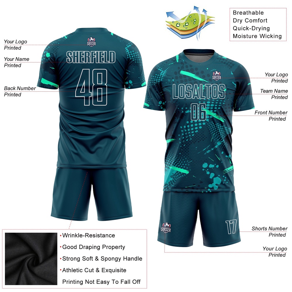 Green Green Teal Sublimation Soccer Uniform Jersey, Custom Team Soccer Jersey Shirt