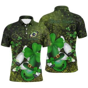 Green Grunge Shamrock Mens Polo Bowling Shirts…