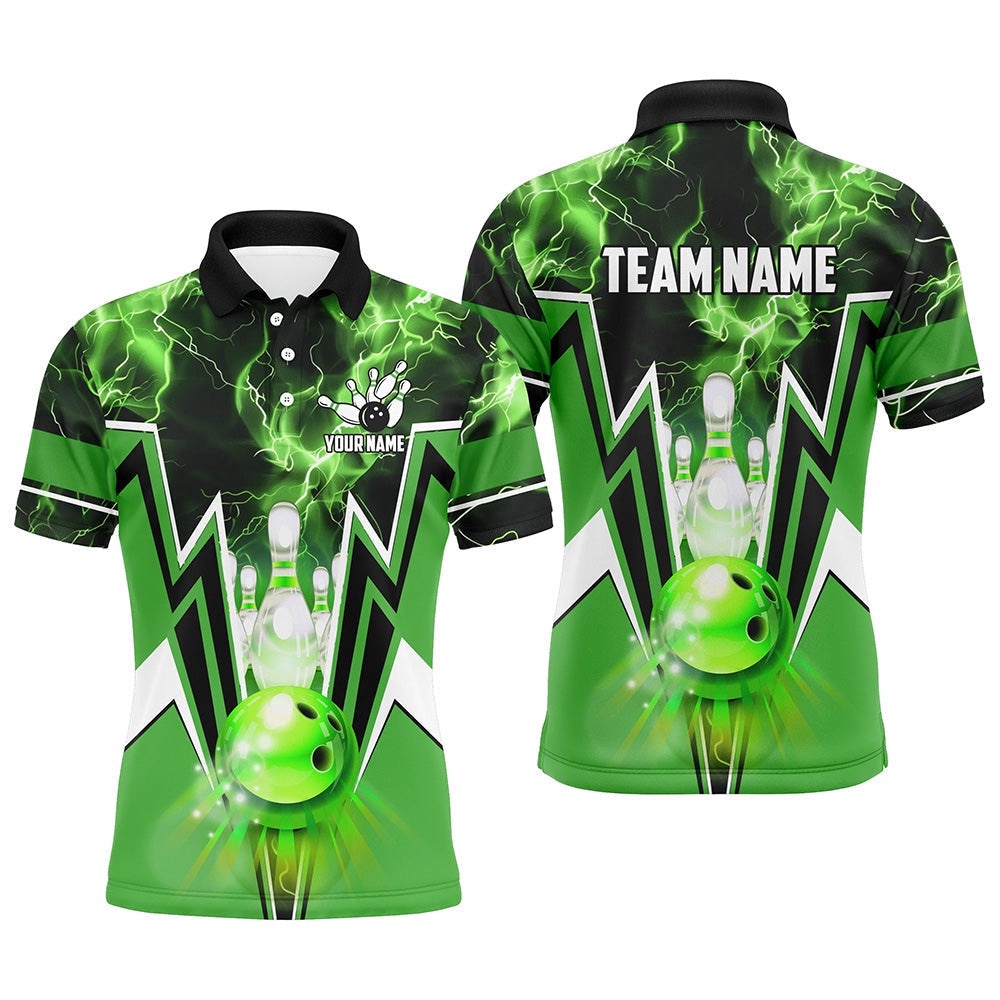 Green Lightning Thunder Bowling Polo, Zip Shirt For Men Custom Bowling Team Polo Shirt For Bowlers, Personalized Bowling Team Shirt Green Lightning Thunder Bowling Polo, Zip Shirt For Men Custom Bowling Team Polo Shirt For Bowlers, Personalized Bowling Team Shirt