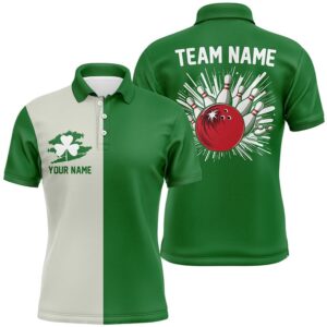 Green Lucky Clover Retro Mens Bowling Polo…