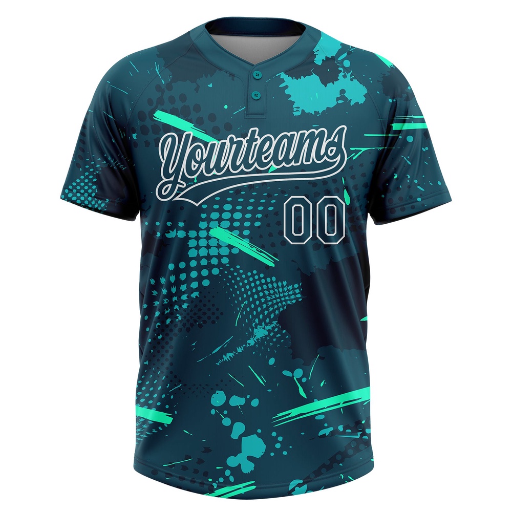 Green Midnight Green Teal 3D Pattern Two Button Unisex Softball Jersey, Custom Team Softball Jersey Green Midnight Green Teal 3D Pattern Two Button Unisex Softball Jersey, Custom Team Softball Jersey