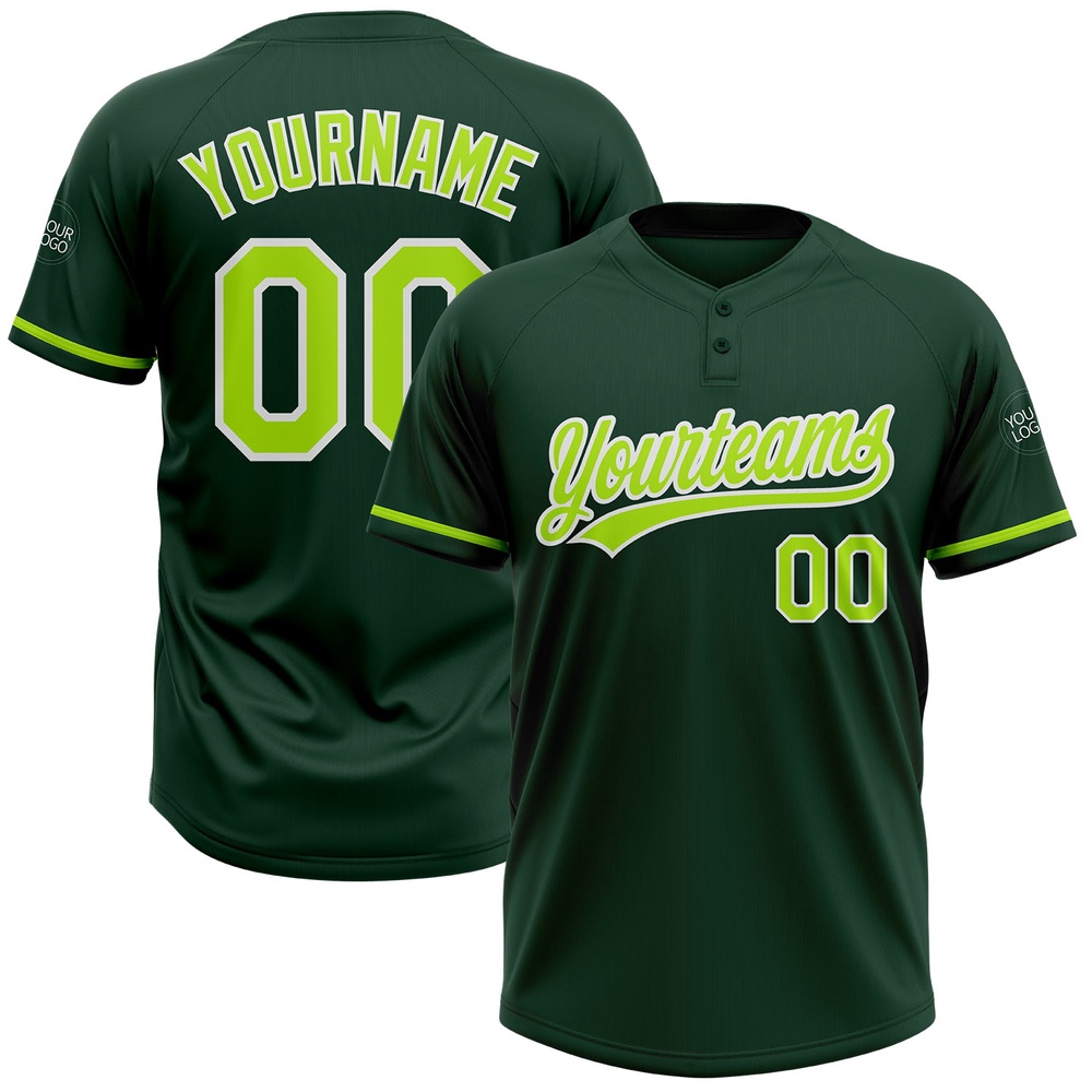 Green Neon Green White Two Button Unisex Softball Jersey, Custom Team Softball Jersey Green Neon Green White Two Button Unisex Softball Jersey, Custom Team Softball Jersey
