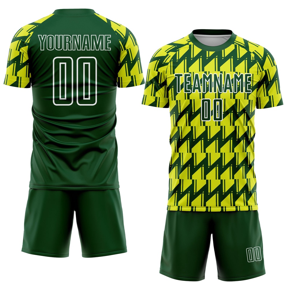 Green Neon Yellow White Sublimation Soccer Uniform Jersey, Custom Team Soccer Jersey Shirt