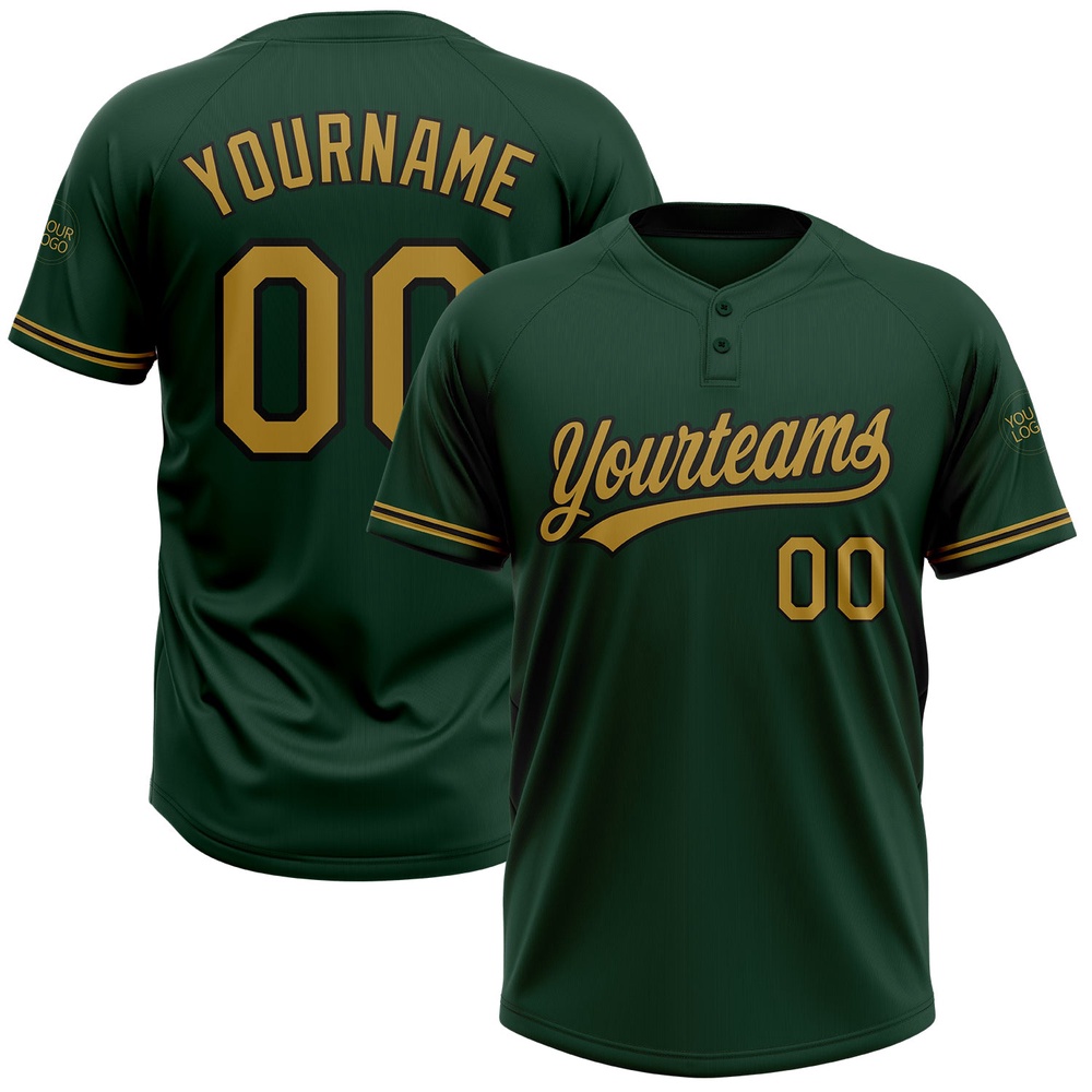 Green Old Gold Black Two Button Unisex Softball Jersey, Custom Team Softball Jersey Green Old Gold Black Two Button Unisex Softball Jersey, Custom Team Softball Jersey