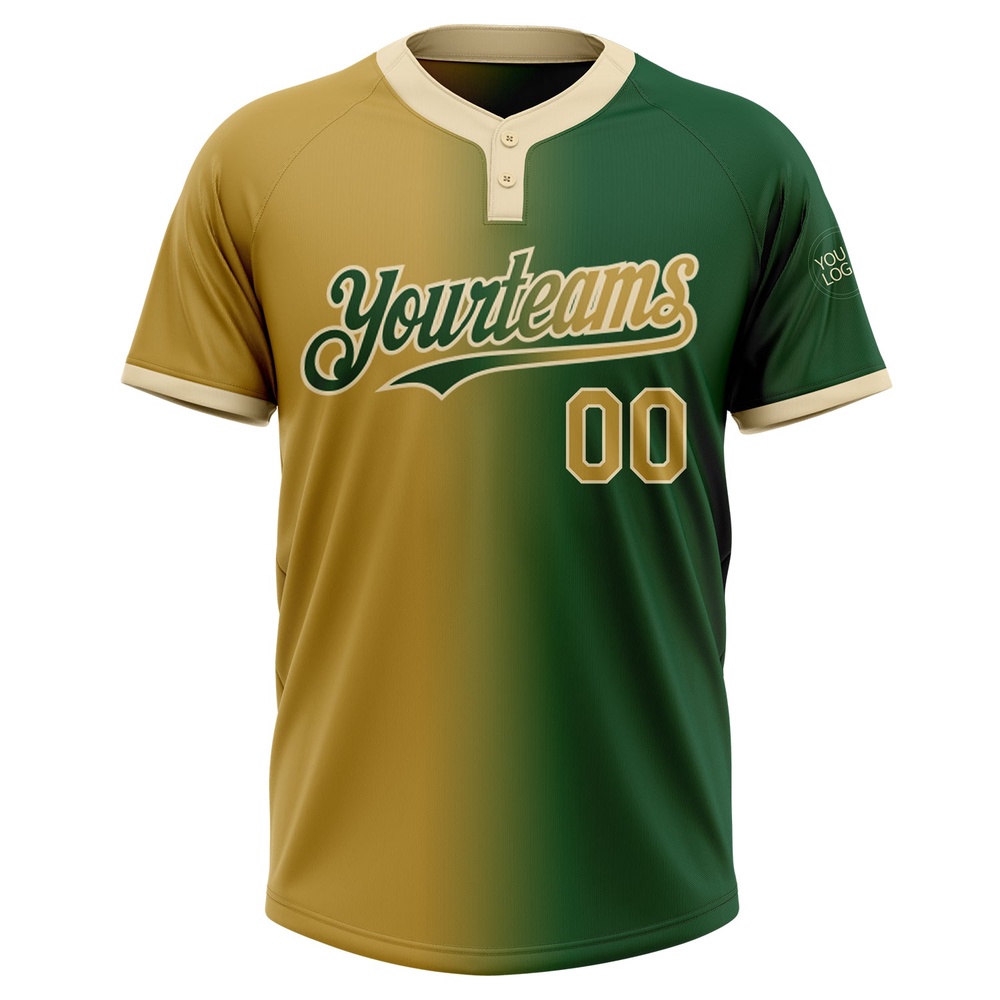 Green Old Gold Cream Gradient Fashion Two Button Unisex Softball Jersey, Custom Team Softball Jersey Green Old Gold Cream Gradient Fashion Two Button Unisex Softball Jersey, Custom Team Softball Jersey