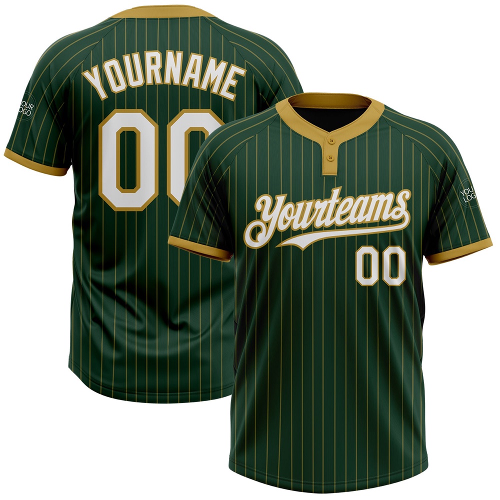 Green Old Gold Pinstripe White Two Button Unisex Softball Jersey, Custom Team Softball Jersey Green Old Gold Pinstripe White Two Button Unisex Softball Jersey, Custom Team Softball Jersey