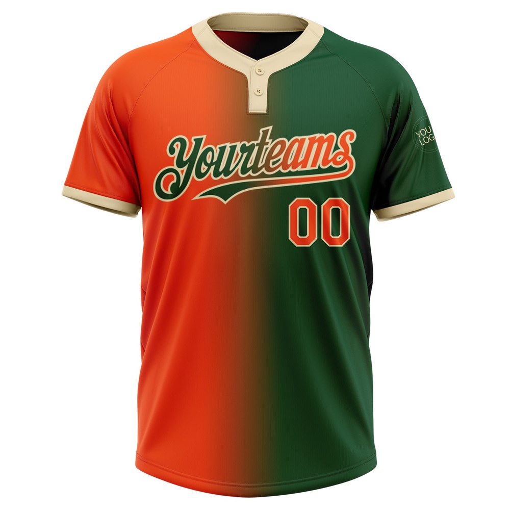 Green Orange Cream Gradient Fashion Two Button Unisex Softball Jersey, Custom Team Softball Jersey Green Orange Cream Gradient Fashion Two Button Unisex Softball Jersey, Custom Team Softball Jersey