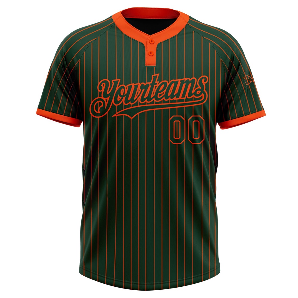 Green Orange Pinstripe Orange Two Button Unisex Softball Jersey, Custom Team Softball Jersey Green Orange Pinstripe Orange Two Button Unisex Softball Jersey, Custom Team Softball Jersey