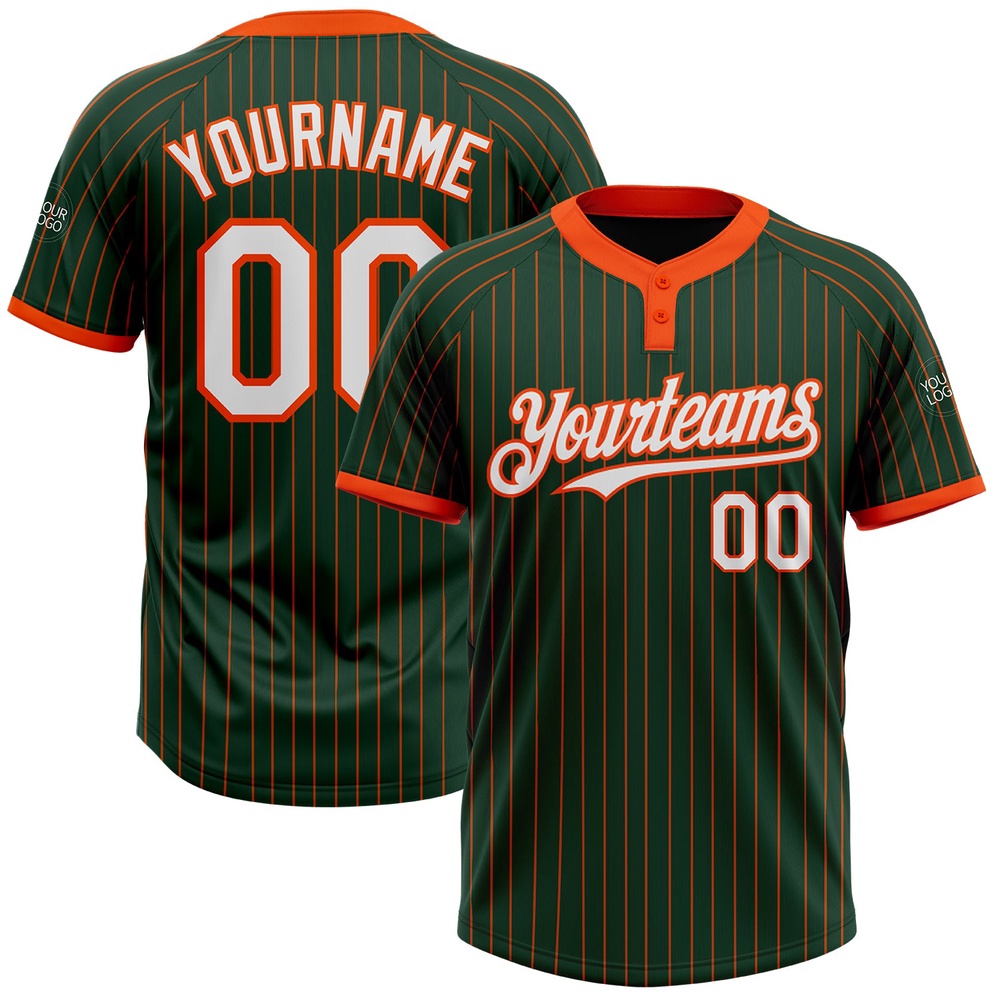 Green Orange Pinstripe White Two Button Unisex Softball Jersey, Custom Team Softball Jersey Green Orange Pinstripe White Two Button Unisex Softball Jersey, Custom Team Softball Jersey