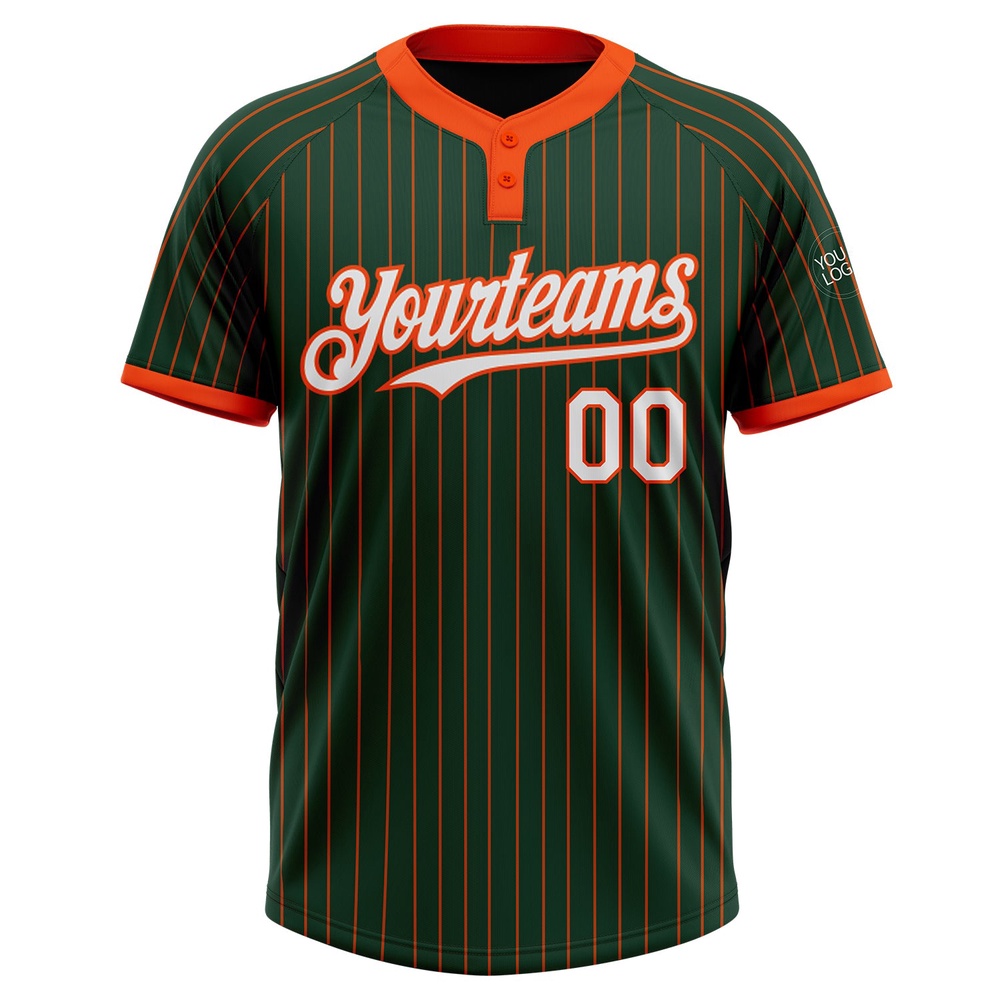 Green Orange Pinstripe White Two Button Unisex Softball Jersey, Custom Team Softball Jersey Green Orange Pinstripe White Two Button Unisex Softball Jersey, Custom Team Softball Jersey