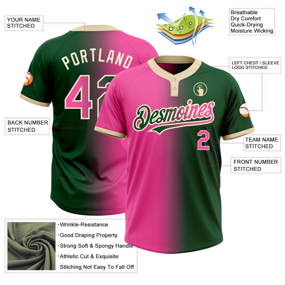 Green Pink Cream Gradient Fashion Two Button Unisex Softball Jersey, Custom Team Softball Jersey Green Pink Cream Gradient Fashion Two Button Unisex Softball Jersey, Custom Team Softball Jersey
