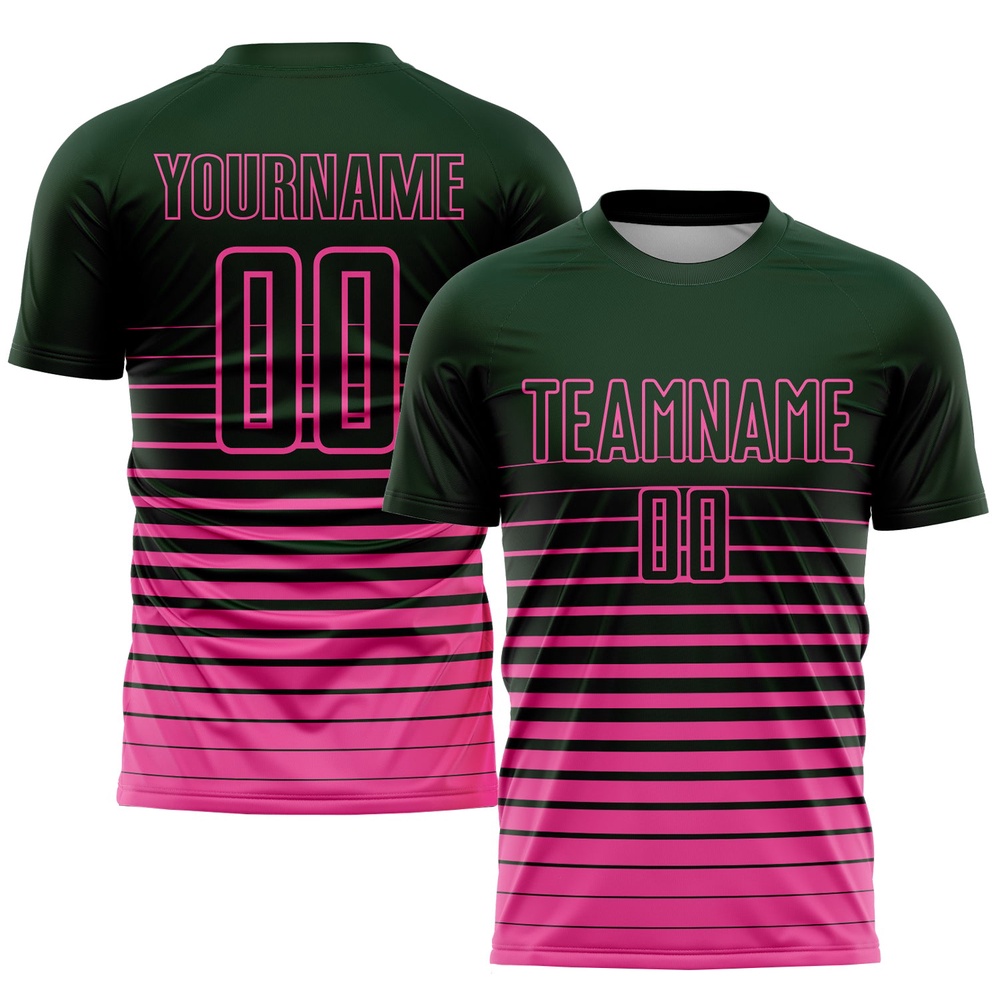 Green Pink Pinstripe Fade Fashion Sublimation Soccer Uniform Jersey, Custom Team Soccer Jersey Shirt