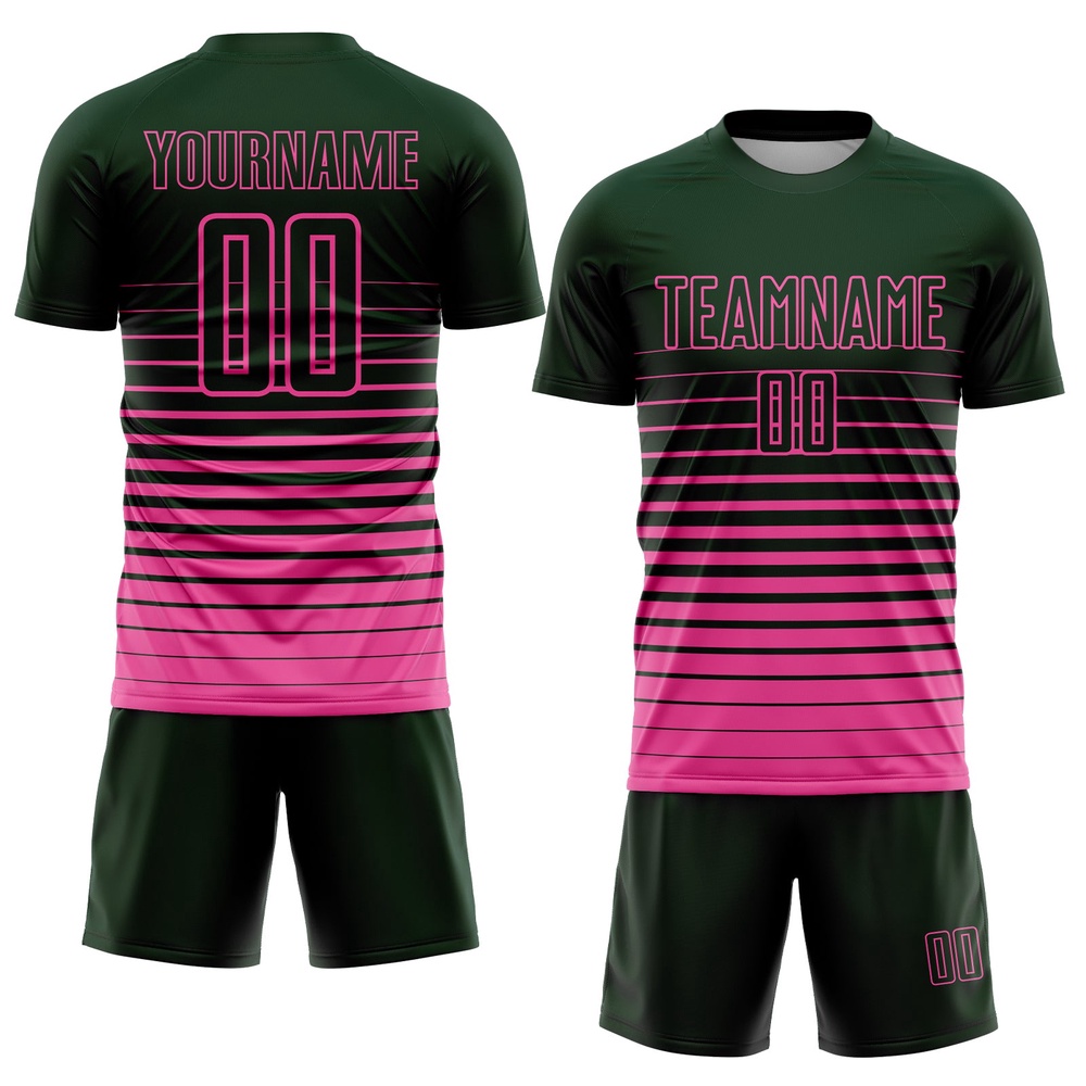 Green Pink Pinstripe Fade Fashion Sublimation Soccer Uniform Jersey, Custom Team Soccer Jersey Shirt
