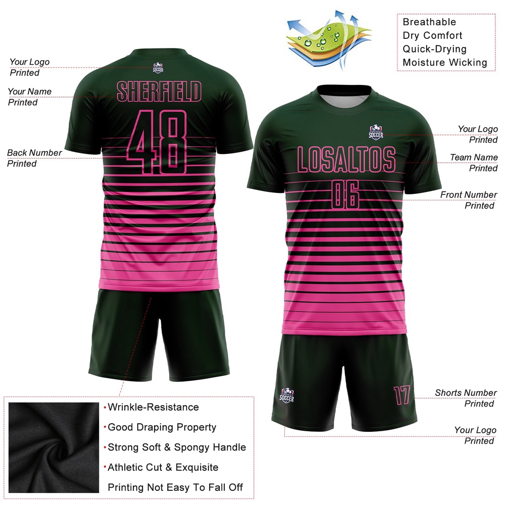 Green Pink Pinstripe Fade Fashion Sublimation Soccer Uniform Jersey, Custom Team Soccer Jersey Shirt