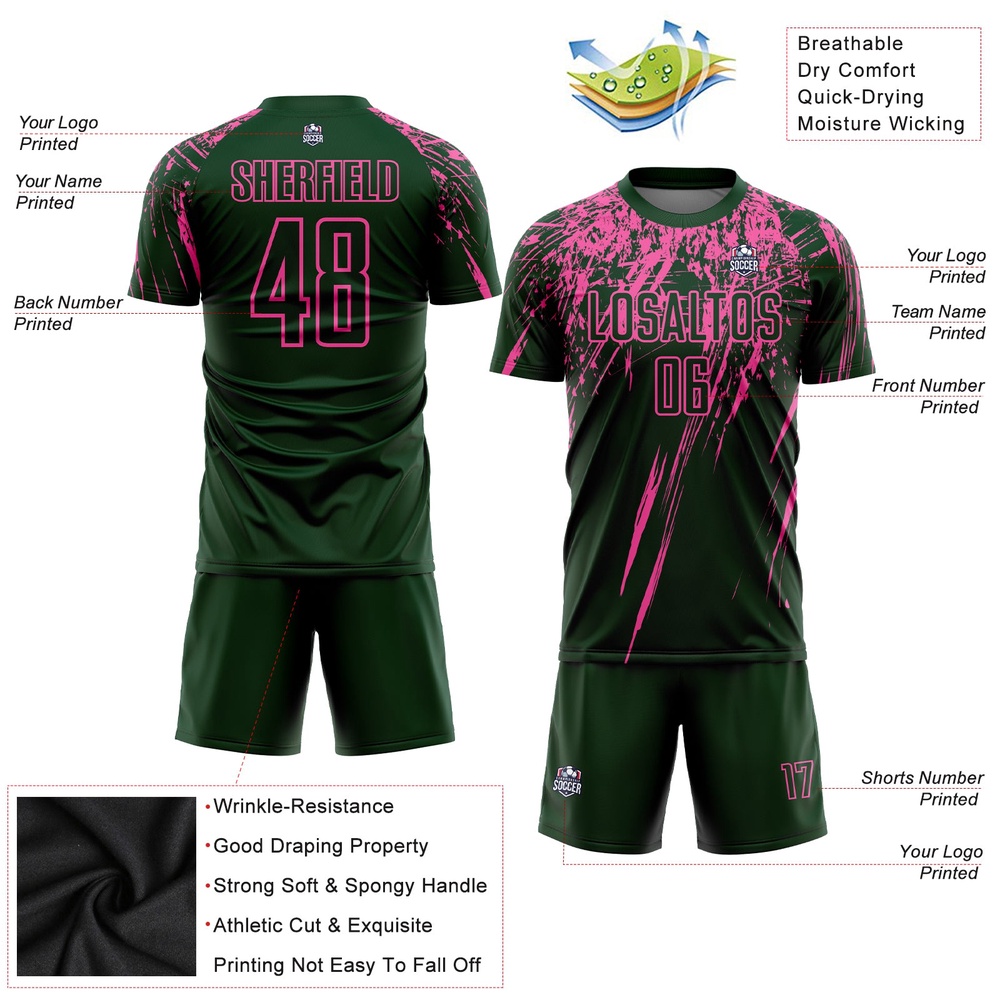 Green Pink Sublimation Soccer Uniform Jersey, Custom Team Soccer Jersey Shirt