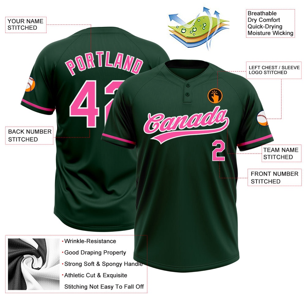 Green Pink White Two Button Unisex Softball Jersey, Custom Team Softball Jersey Green Pink White Two Button Unisex Softball Jersey, Custom Team Softball Jersey