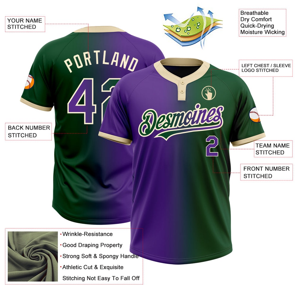 Green Purple Cream Gradient Fashion Two Button Unisex Softball Jersey, Custom Team Softball Jersey Green Purple Cream Gradient Fashion Two Button Unisex Softball Jersey, Custom Team Softball Jersey