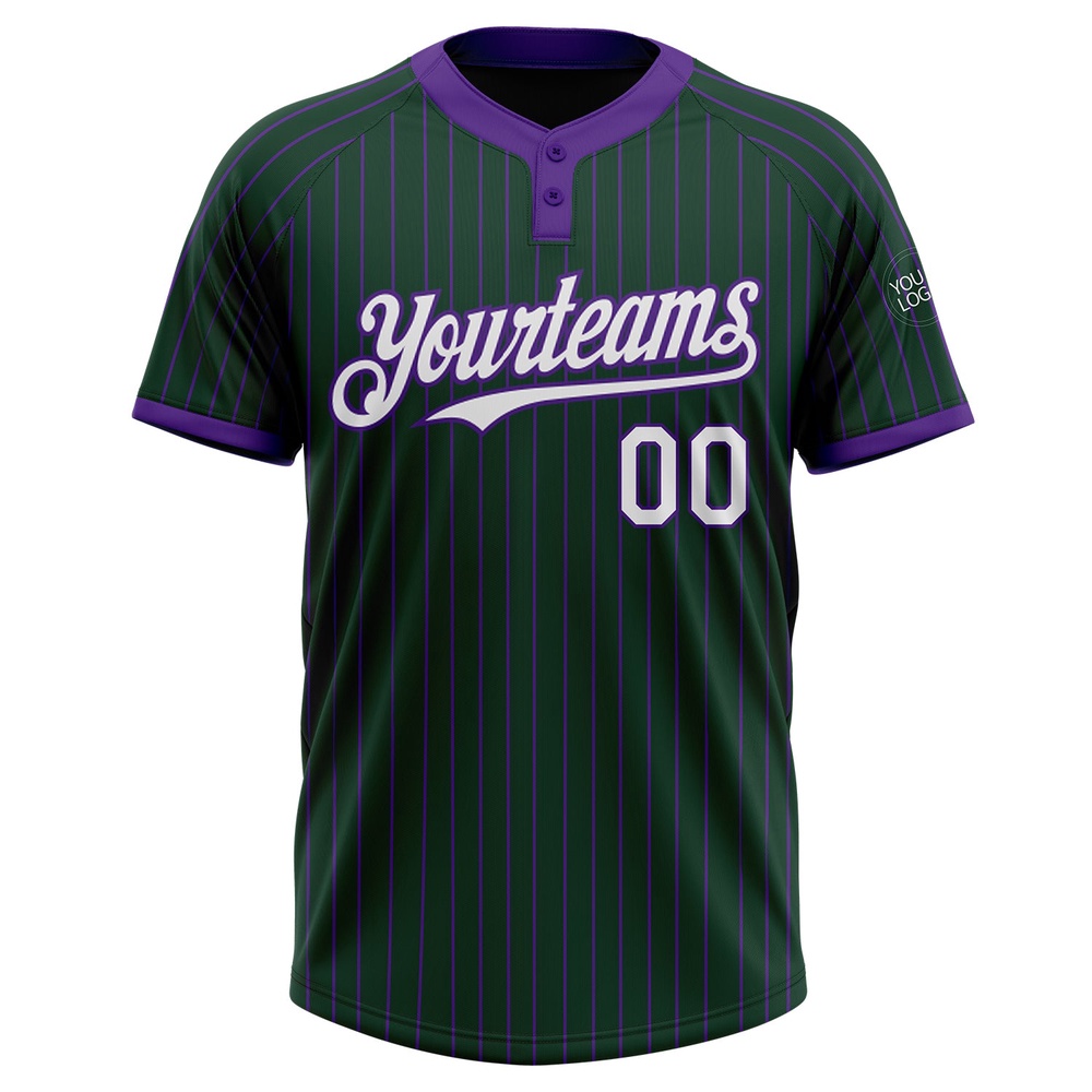 Green Purple Pinstripe White Two Button Unisex Softball Jersey, Custom Team Softball Jersey Green Purple Pinstripe White Two Button Unisex Softball Jersey, Custom Team Softball Jersey