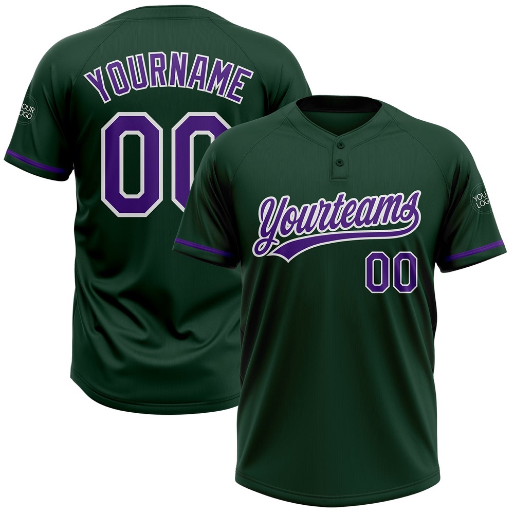 Green Purple White Two Button Unisex Softball Jersey, Custom Team Softball Jersey Green Purple White Two Button Unisex Softball Jersey, Custom Team Softball Jersey