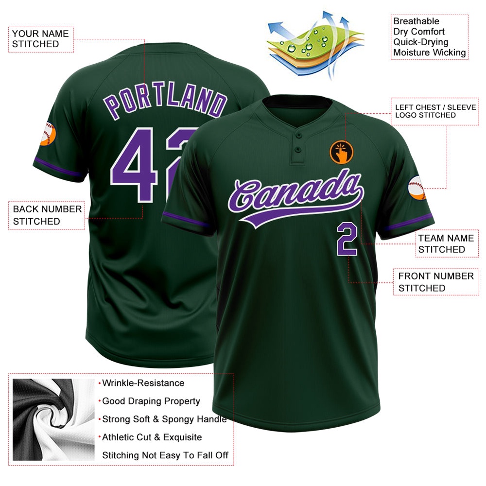 Green Purple White Two Button Unisex Softball Jersey, Custom Team Softball Jersey Green Purple White Two Button Unisex Softball Jersey, Custom Team Softball Jersey