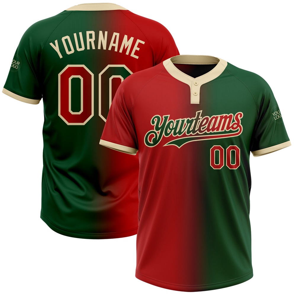 Green Red Cream Gradient Fashion Two Button Unisex Softball Jersey, Custom Team Softball Jersey Green Red Cream Gradient Fashion Two Button Unisex Softball Jersey, Custom Team Softball Jersey