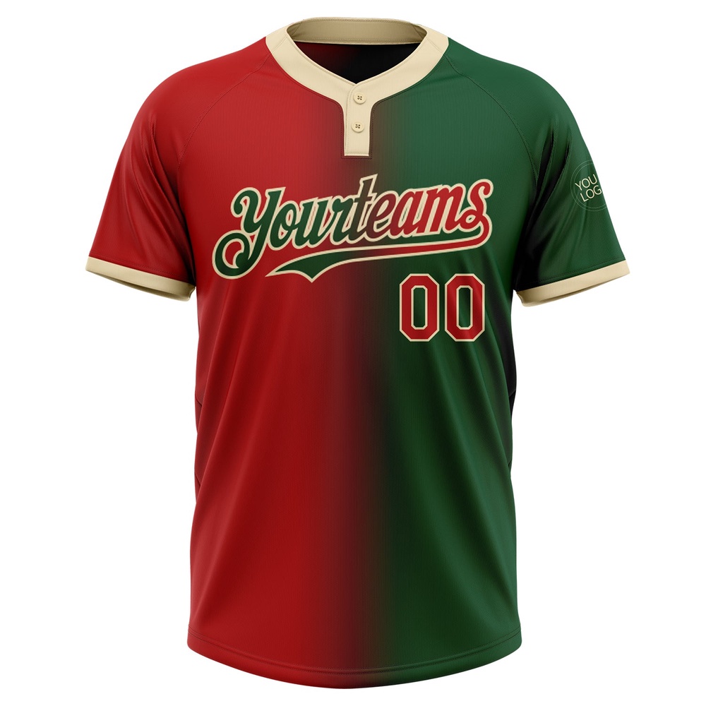 Green Red Cream Gradient Fashion Two Button Unisex Softball Jersey, Custom Team Softball Jersey Green Red Cream Gradient Fashion Two Button Unisex Softball Jersey, Custom Team Softball Jersey