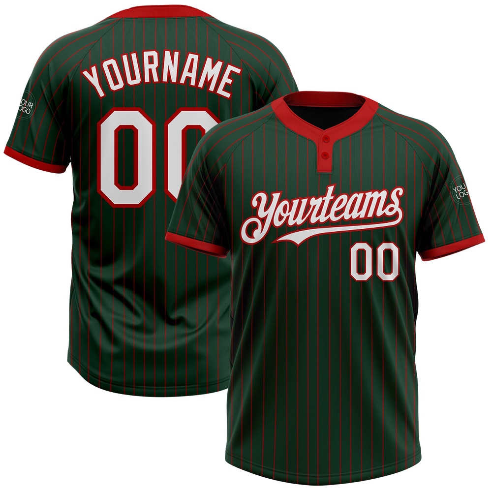 Green Red Pinstripe White Two Button Unisex Softball Jersey, Custom Team Softball Jersey Green Red Pinstripe White Two Button Unisex Softball Jersey, Custom Team Softball Jersey