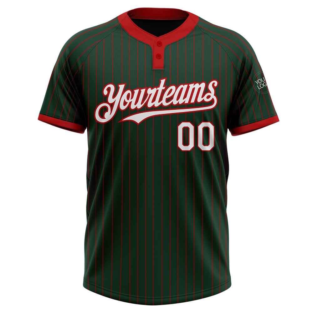 Green Red Pinstripe White Two Button Unisex Softball Jersey, Custom Team Softball Jersey Green Red Pinstripe White Two Button Unisex Softball Jersey, Custom Team Softball Jersey