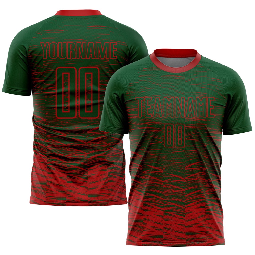 Green Red Sublimation Soccer Uniform Jersey, Custom Team Soccer Jersey Shirt Green Red Sublimation Soccer Uniform Jersey, Custom Team Soccer Jersey Shirt