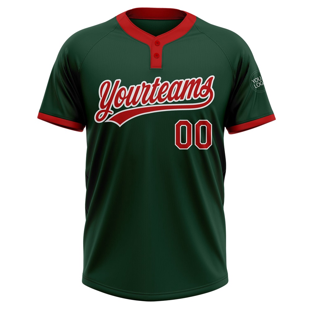 Green Red White Two Button Unisex Softball Jersey, Custom Team Softball Jersey Green Red White Two Button Unisex Softball Jersey, Custom Team Softball Jersey