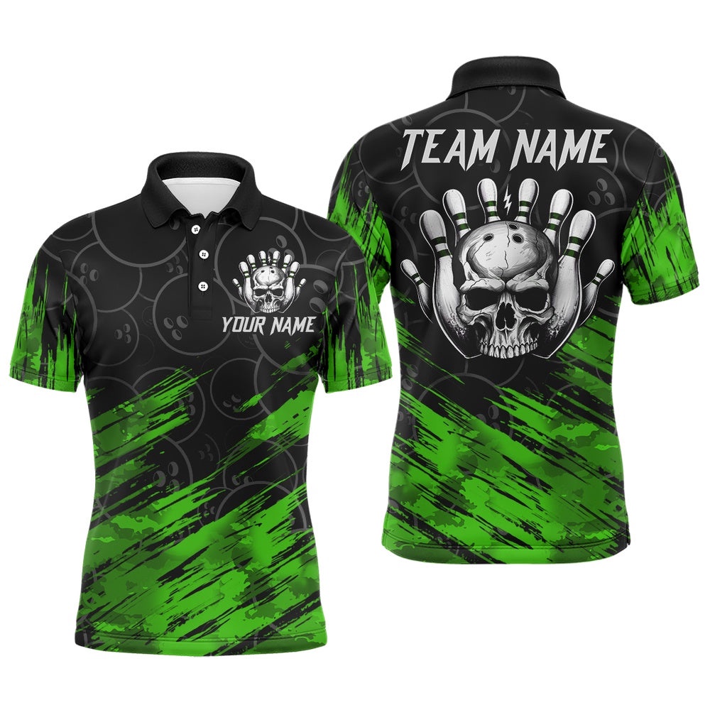 Green Skull Bowling Polo Shirt For Men & Women Custom Funny Bowling Team Polo Shirt, Personalized Bowling Team Shirt Green Skull Bowling Polo Shirt For Men & Women Custom Funny Bowling Team Polo Shirt, Personalized Bowling Team Shirt