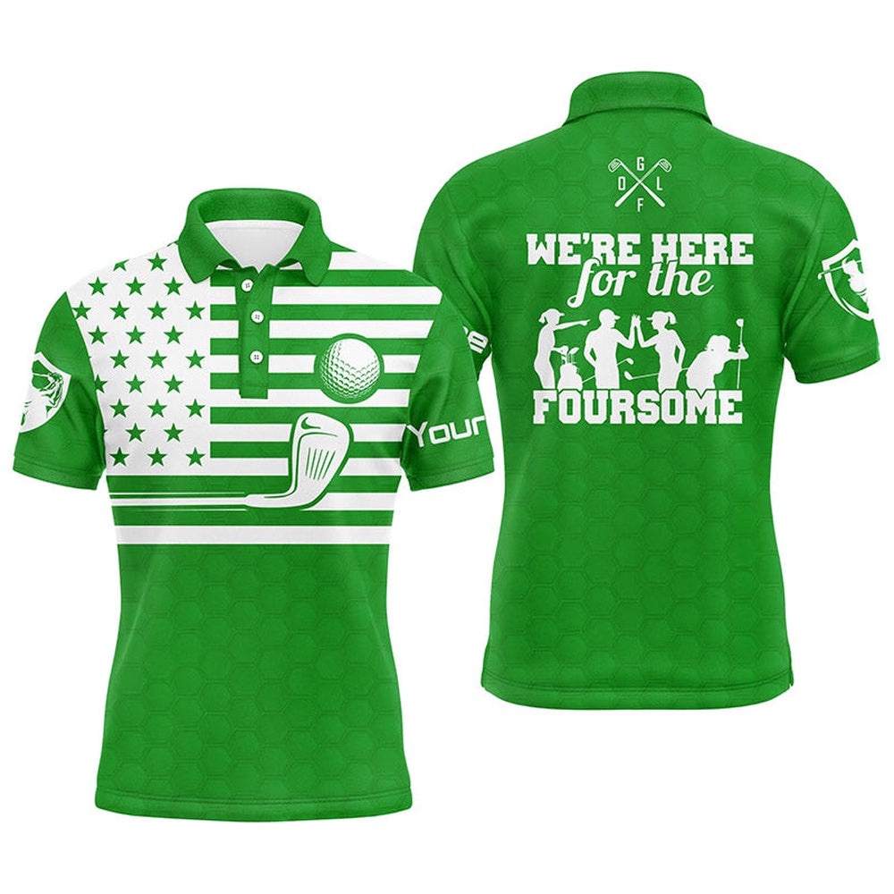 Green White American Flag Men’s Golf Polo Shirts Custom Name We’Re Here For The Foursome Golf Gifts, Golf Polo Shirt, Golf Shirts Green White American Flag Men’s Golf Polo Shirts Custom Name We’Re Here For The Foursome Golf Gifts, Golf Polo Shirt, Golf Shirts