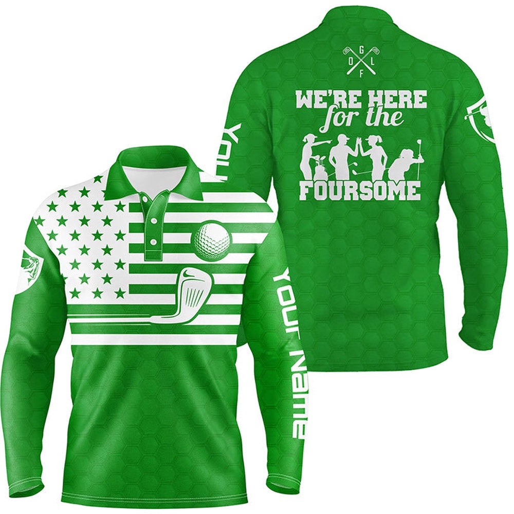 Green White American Flag Men’s Golf Polo Shirts Custom Name We’Re Here For The Foursome Golf Gifts, Golf Polo Shirt, Golf Shirts Green White American Flag Men’s Golf Polo Shirts Custom Name We’Re Here For The Foursome Golf Gifts, Golf Polo Shirt, Golf Shirts