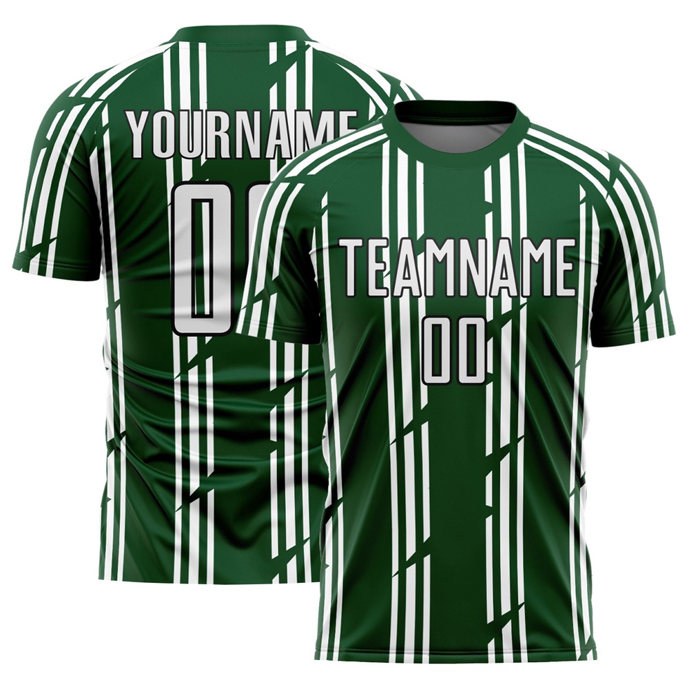 Green White Black Pinstripe Sublimation Soccer Uniform Jersey, Custom Team Soccer Jersey Shirt