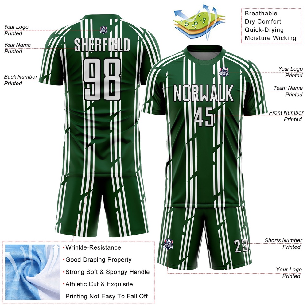 Green White Black Pinstripe Sublimation Soccer Uniform Jersey, Custom Team Soccer Jersey Shirt