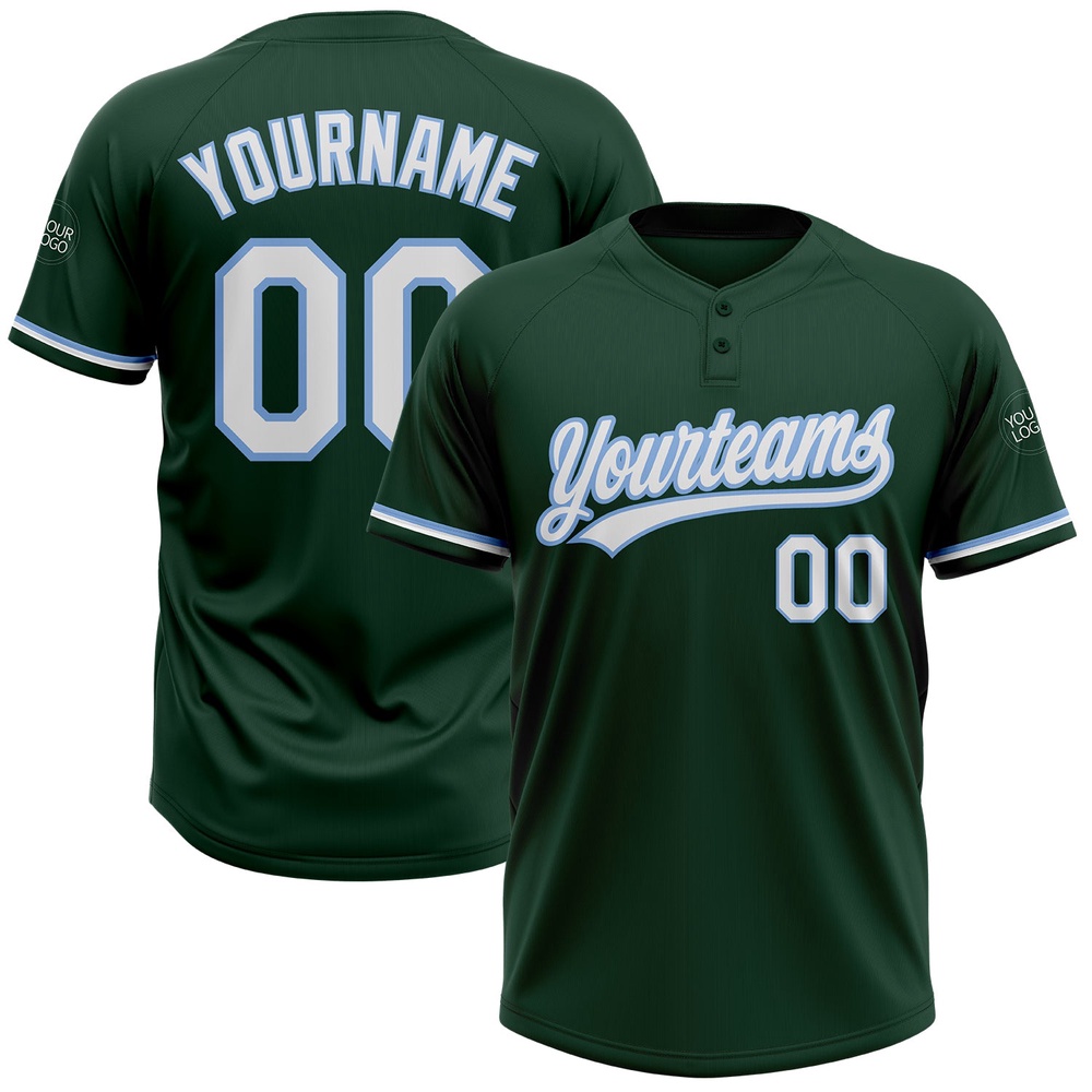 Green White Light Blue Two Button Unisex Softball Jersey, Custom Team Softball Jersey Green White Light Blue Two Button Unisex Softball Jersey, Custom Team Softball Jersey