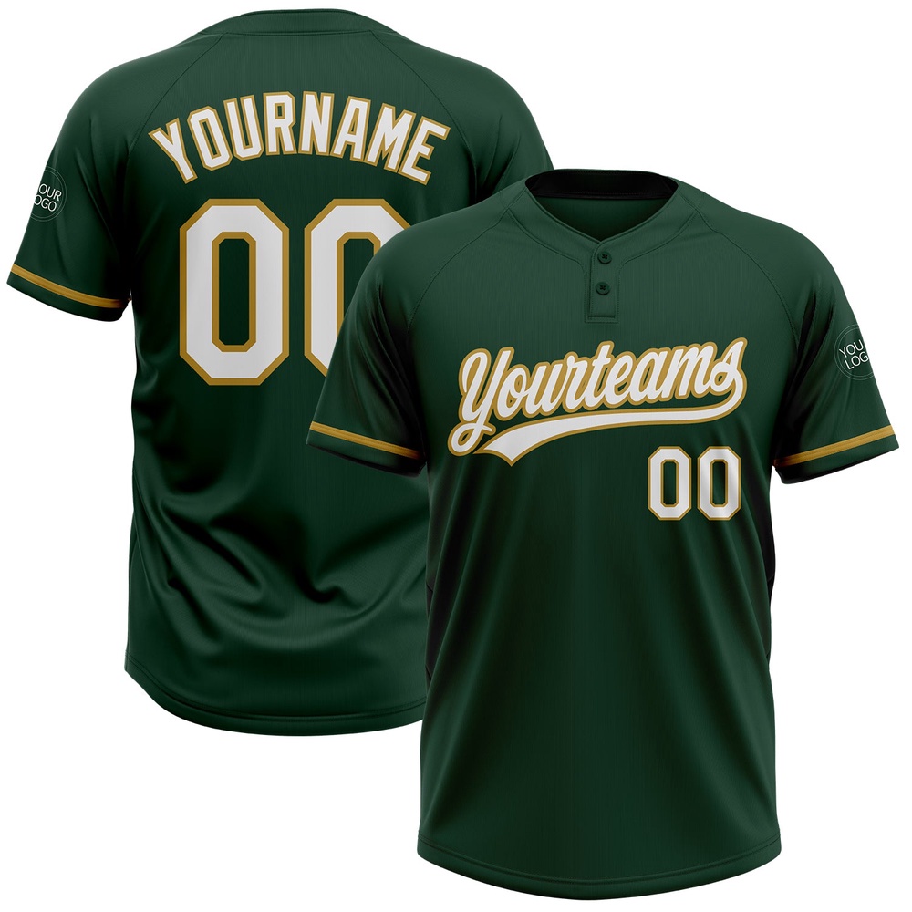Green White Old Gold Two Button Unisex Softball Jersey, Custom Team Softball Jersey Green White Old Gold Two Button Unisex Softball Jersey, Custom Team Softball Jersey