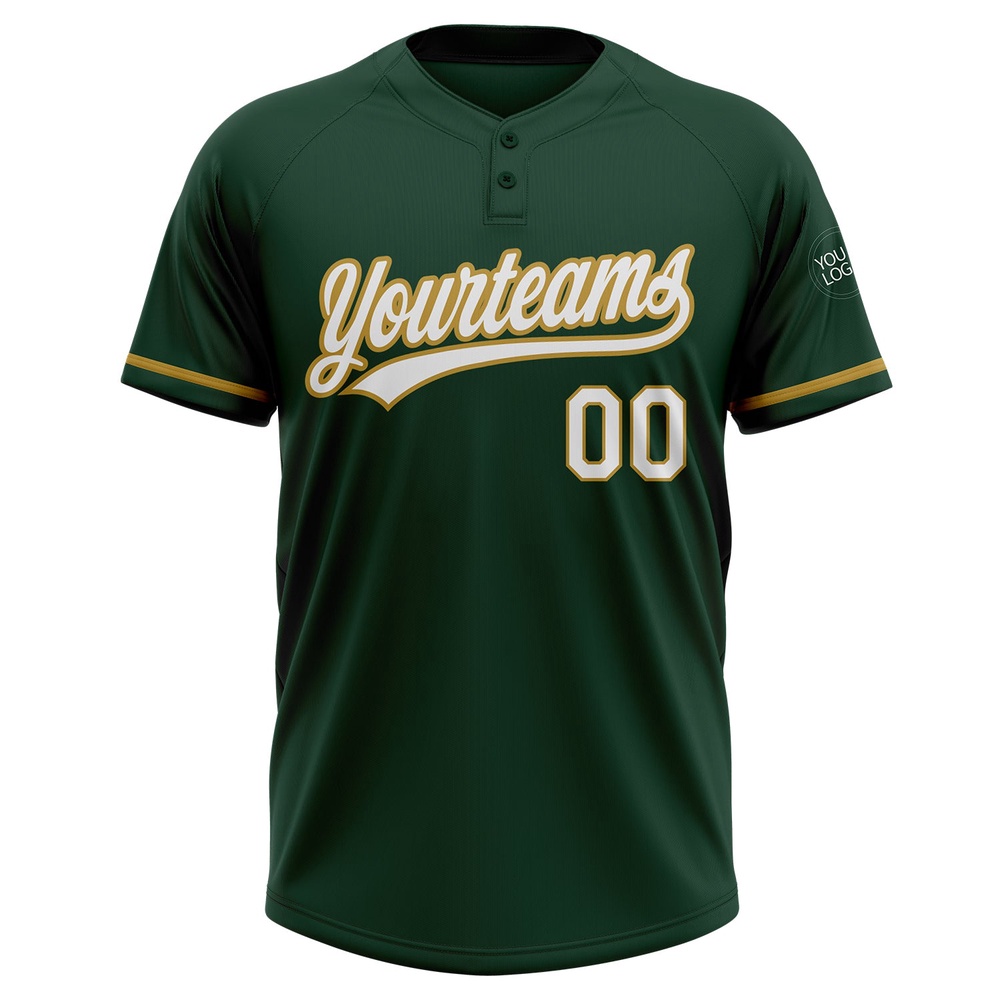 Green White Old Gold Two Button Unisex Softball Jersey, Custom Team Softball Jersey Green White Old Gold Two Button Unisex Softball Jersey, Custom Team Softball Jersey